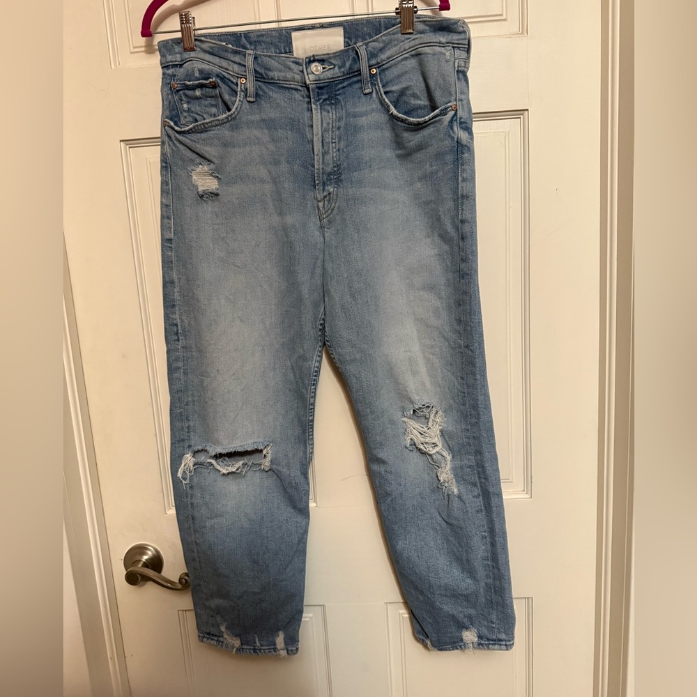 MOTHER the tomcat Faded Blue Distressed Boyfriend Jeans